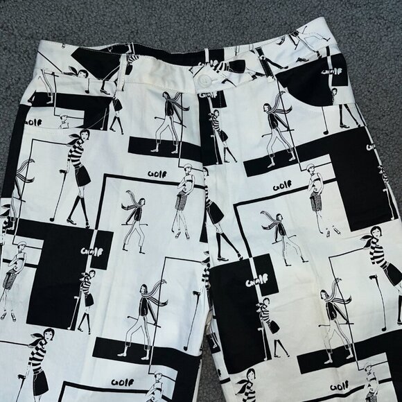 Women's GOLF NOVELTY PRINT BLACK & WHITE GOLFERS TROUSERS PANTS- Luxury Japan - Picture 4 of 13